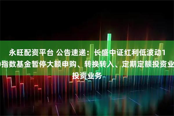 永旺配资平台 公告速递：长盛中证红利低波动100指数基金暂停大额申购、转换转入、定期定额投资业务