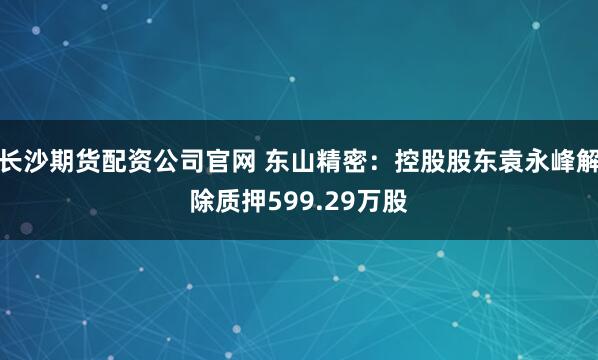 长沙期货配资公司官网 东山精密：控股股东袁永峰解除质押599.29万股