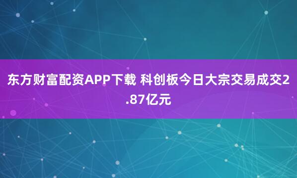 东方财富配资APP下载 科创板今日大宗交易成交2.87亿元